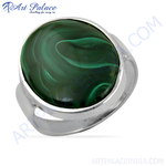 Load image into Gallery viewer, Sterling silver ring with a large oval-shaped malachite gemstone, featuring natural green patterns.
