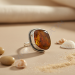 Load image into Gallery viewer, 925 Sterling Silver Amber Ring for Women | Statement Jewelry