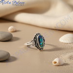 Load image into Gallery viewer, 925 Silver Abalone Ring | Oval Stone Ring for Women
