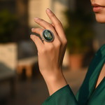 Load image into Gallery viewer, 925 Sterling Silver Ring with Oval Black Gemstone | Women's Ring