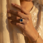 Load image into Gallery viewer, Silver Ring with Square Cut Sapphire | Men's Ring