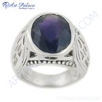 Load image into Gallery viewer, 925 sterling silver signet ring with a large oval blue sapphire gemstone