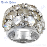 Load image into Gallery viewer, Close-up of a silver ring with many champagne-colored gemstones.