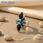 Load image into Gallery viewer, 925 Sterling Silver Onyx & Turquoise Ring | Women's Fashion Jewelry