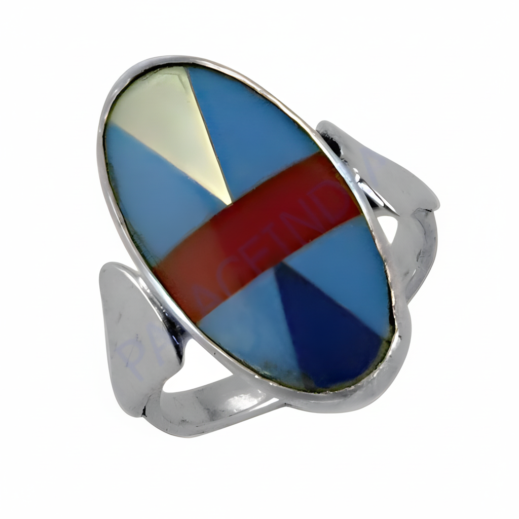 Silver inlay stone ring for women | statement jewelry