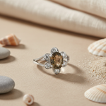Load image into Gallery viewer, 925 Silver Smoky Quartz Ring | Floral Design for Women