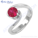 Load image into Gallery viewer, Sterling silver ring with a round, vibrant red ruby gemstone set in a swirl design