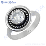 Load image into Gallery viewer, 925 sterling silver ring with a sparkling round cubic zirconia center stone