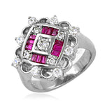 Load image into Gallery viewer, Silver Ruby & Diamond Ring for Women | Square Cluster Design