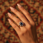 Load image into Gallery viewer, Sapphire & Diamond Floral Ring for Women | gold plating Ring