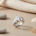 Load image into Gallery viewer, Silver Marquise Cut Ring with Baguette Accents | Women's Ring