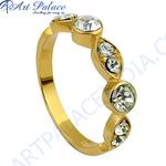 Load image into Gallery viewer, gold plating ring with round and marquise-shaped cubic zirconia stones. Beautiful and elegant design.