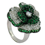Load image into Gallery viewer, Silver Flower Ring with Green Gemstones | Women's Ring