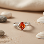 Load image into Gallery viewer, Silver Pear-Cut Orange Gemstone Ring for Women | Gift Jewelry