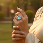 Load image into Gallery viewer, Silver Aquamarine Halo Ring for Women | Gemstone Jewelry
