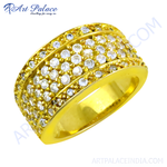 Load image into Gallery viewer, gold plating ring with white gemstones. Pave-set cocktail ring with a polished gold plating band. Ideal for women.