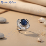 Load image into Gallery viewer, Silver Sapphire Ring with White CZ Accents | Women's Ring