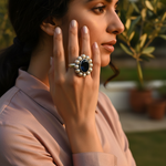 Load image into Gallery viewer, 925 Silver Onyx & Pearl Ring for Women | Cocktail Ring