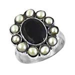Load image into Gallery viewer, 925 Silver Onyx & Pearl Ring for Women | Cocktail Ring