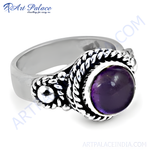Load image into Gallery viewer, 925 sterling silver amethyst ring with a large purple gemstone for women.