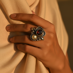 Load image into Gallery viewer, 925 Silver Garnet & Pearl Ring for Women | Statement Jewelry