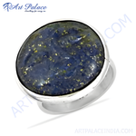 Load image into Gallery viewer, Sterling silver ring with a large oval-shaped blue lapis lazuli gemstone.