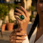 Load image into Gallery viewer, Silver Ring with Green Gemstone | Cocktail Ring for Women