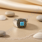 Load image into Gallery viewer, Silver Turquoise Ring with Marcasite for Women | Statement Ring