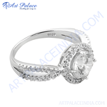 Load image into Gallery viewer, 925 sterling silver halo ring with a round cubic zirconia center stone for women.