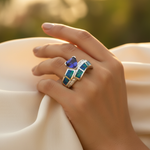 Load image into Gallery viewer, Silver Tanzanite & Opal Ring for Women | Statement Ring