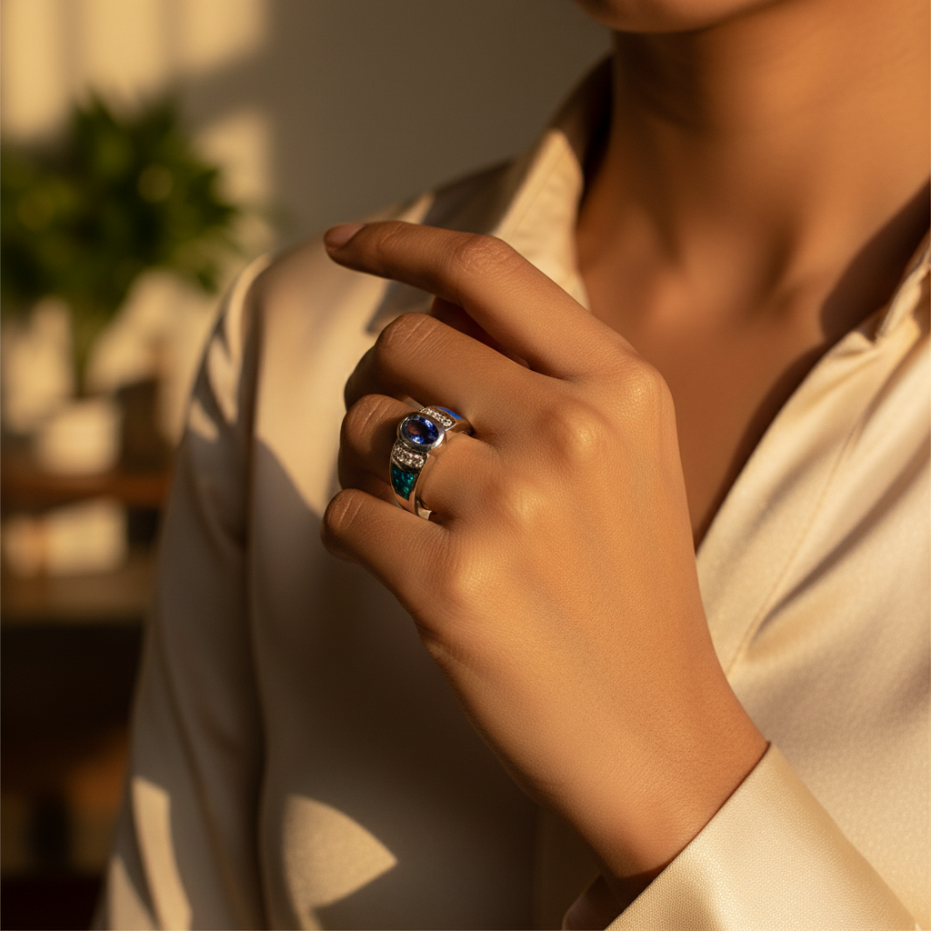 925 silver blue opal & tanzanite ring for women | gift jewelry