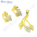 Load image into Gallery viewer, gold plating leaf pendant and stud earrings set with sparkling crystals, perfect for women's jewelry.