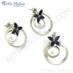 Load image into Gallery viewer, 925 silver flower earrings and pendant set with blue sapphires, a beautiful and elegant jewelry set.