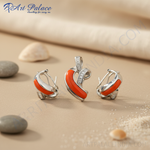 Load image into Gallery viewer, 925 Silver Coral Pendant Earrings Set | Women's Jewelry