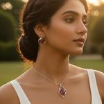 Load image into Gallery viewer, Ruby Jewelry Set: Silver Pendant & Earrings | Women's Gift