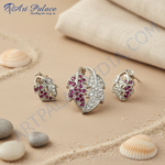 Load image into Gallery viewer, Silver Ruby Leaf Earrings & Pendant Set | Women's Jewelry Gift