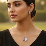 Load image into Gallery viewer, Silver Ruby Leaf Earrings & Pendant Set | Women's Jewelry Gift