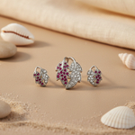 Load image into Gallery viewer, Silver Ruby Leaf Earrings & Pendant Set | Women's Jewelry Gift
