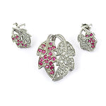 Load image into Gallery viewer, Silver Ruby Leaf Earrings & Pendant Set | Women's Jewelry Gift