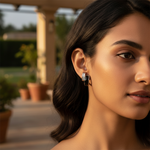 Load image into Gallery viewer, Silver Onyx & Baguette Diamond Earrings for Women