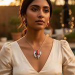 Load image into Gallery viewer, Silver Coral Jewelry Set | Sterling Silver Earrings & Pendant