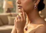 Load image into Gallery viewer, Silver Ring, Earrings & Pendant Set with Ruby | Women's Jewelry