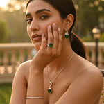 Load image into Gallery viewer, 925 Silver Green Gemstone Jewelry Set | Earrings, Ring & Pendant