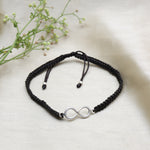 Load image into Gallery viewer, Black Cord Infinity Bracelet with Silver Charm | Adjustable