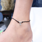Load image into Gallery viewer, 925 Silver Floral Charm Anklet on Black Cord | Handcrafted Boho Jewelry