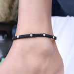 Load image into Gallery viewer, Black Macrame Bracelet with Silver Beads | Adjustable Closure