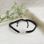 Load image into Gallery viewer, Adjustable Black Cord Bracelet with Sterling Silver Lotus Charm