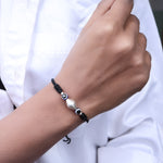 Load image into Gallery viewer, Black Cord Adjustable Bracelet with Silver Bead and Evil Eye Charms