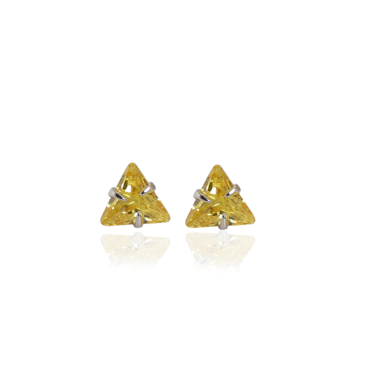 Yellow trillion cut stud earrings | gold plating plated | women's jewelry
