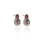 Load image into Gallery viewer, Gold Ruby & Sapphire Earrings | Teardrop Design | For Women